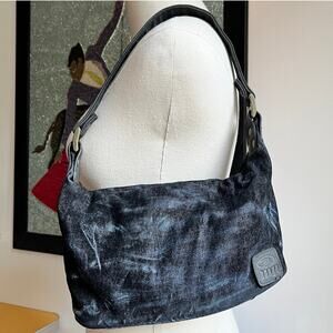 Vintage Y2K Bongo Shoulder Bag | Washed Denim Cotton Purse | Soft Black